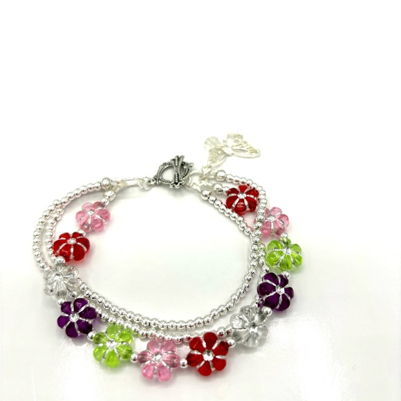 HAND CRAFTED Beaded Flower Bracelet Multi Colored - Picture 3 of 9